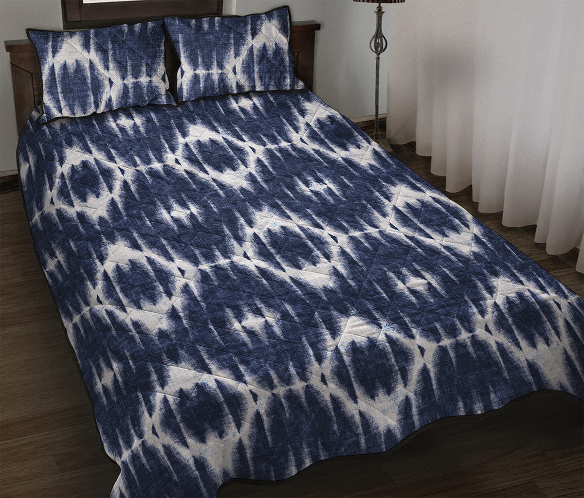 Blue Shibori Print Quilt Bed Set