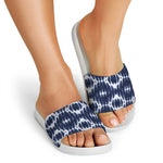 Blue Shibori Print White Slide Sandals