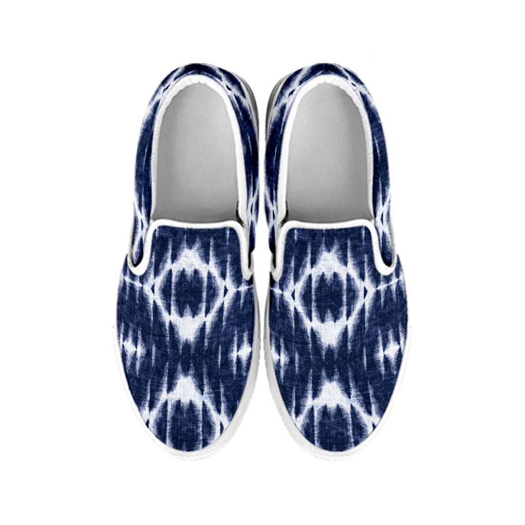 Blue Shibori Print White Slip On Shoes