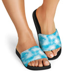 Blue Shibori Tie Dye Print Black Slide Sandals