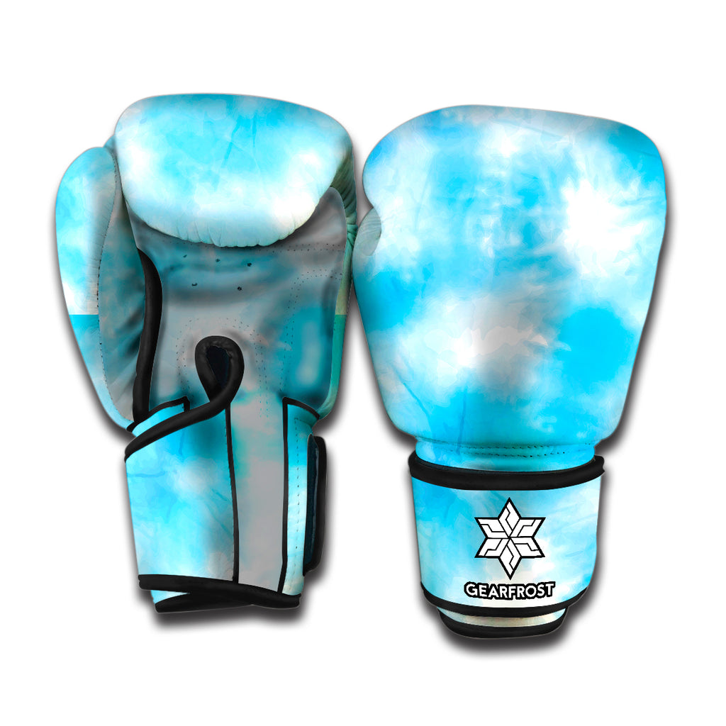 Blue Shibori Tie Dye Print Boxing Gloves