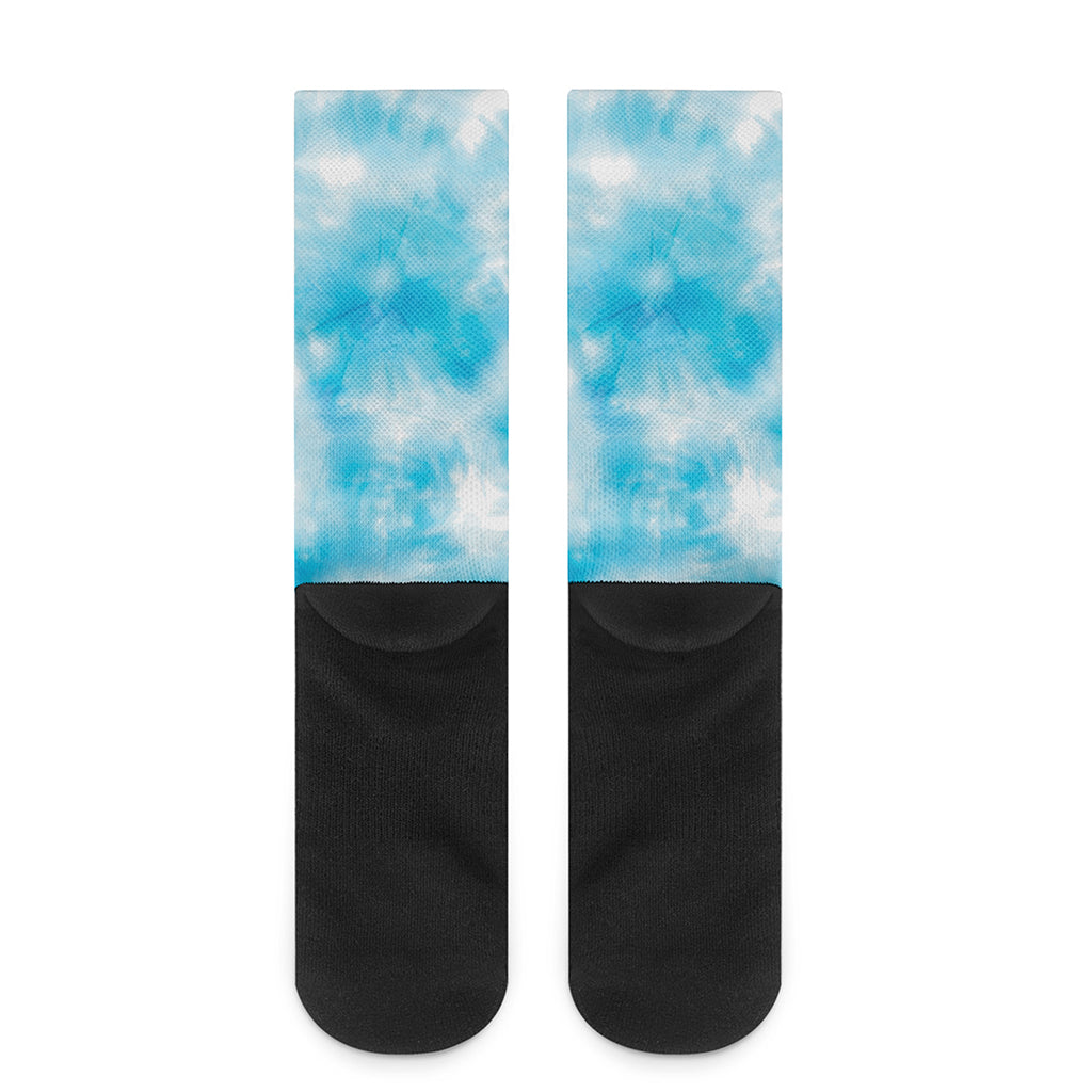 Blue Shibori Tie Dye Print Crew Socks