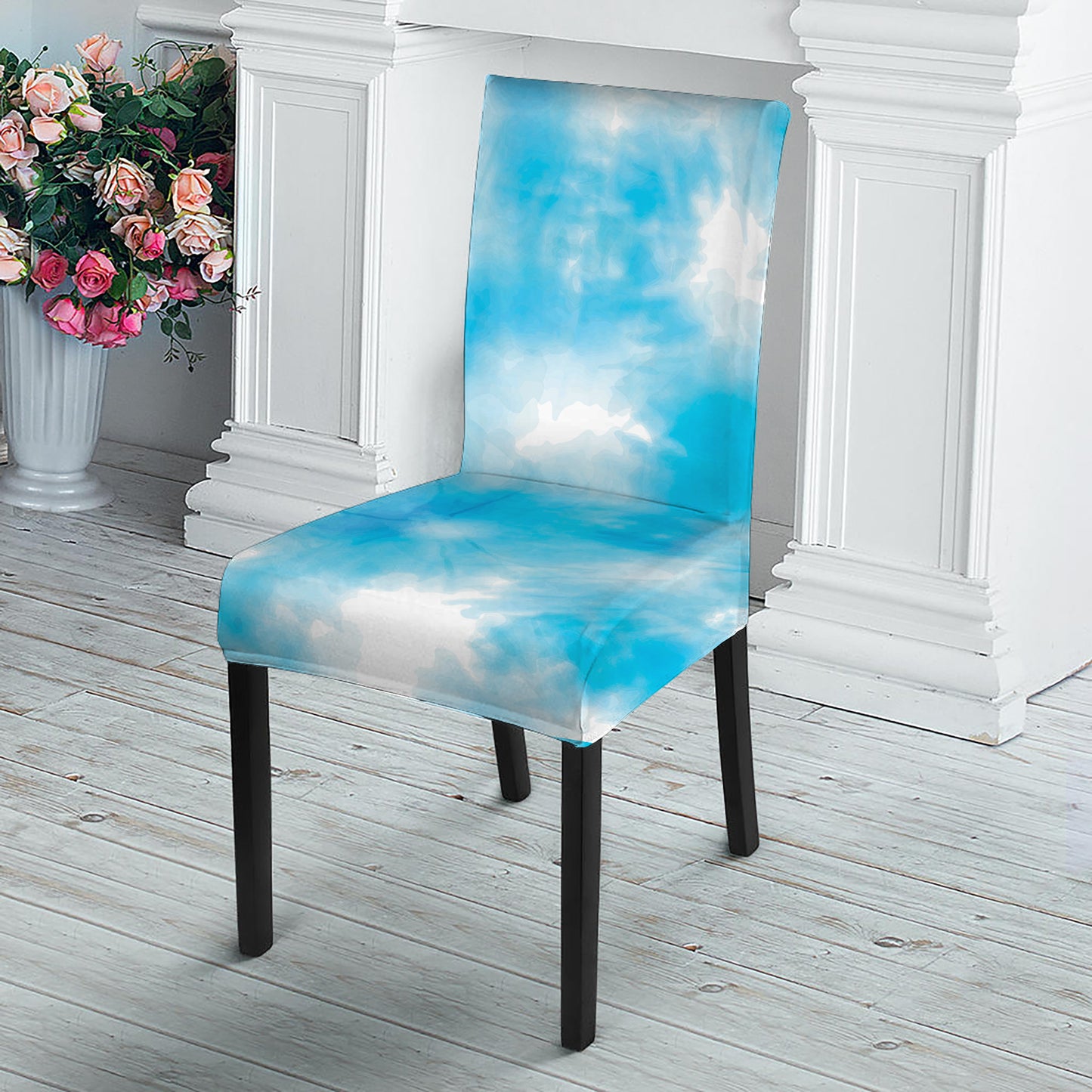 Blue Shibori Tie Dye Print Dining Chair Slipcover