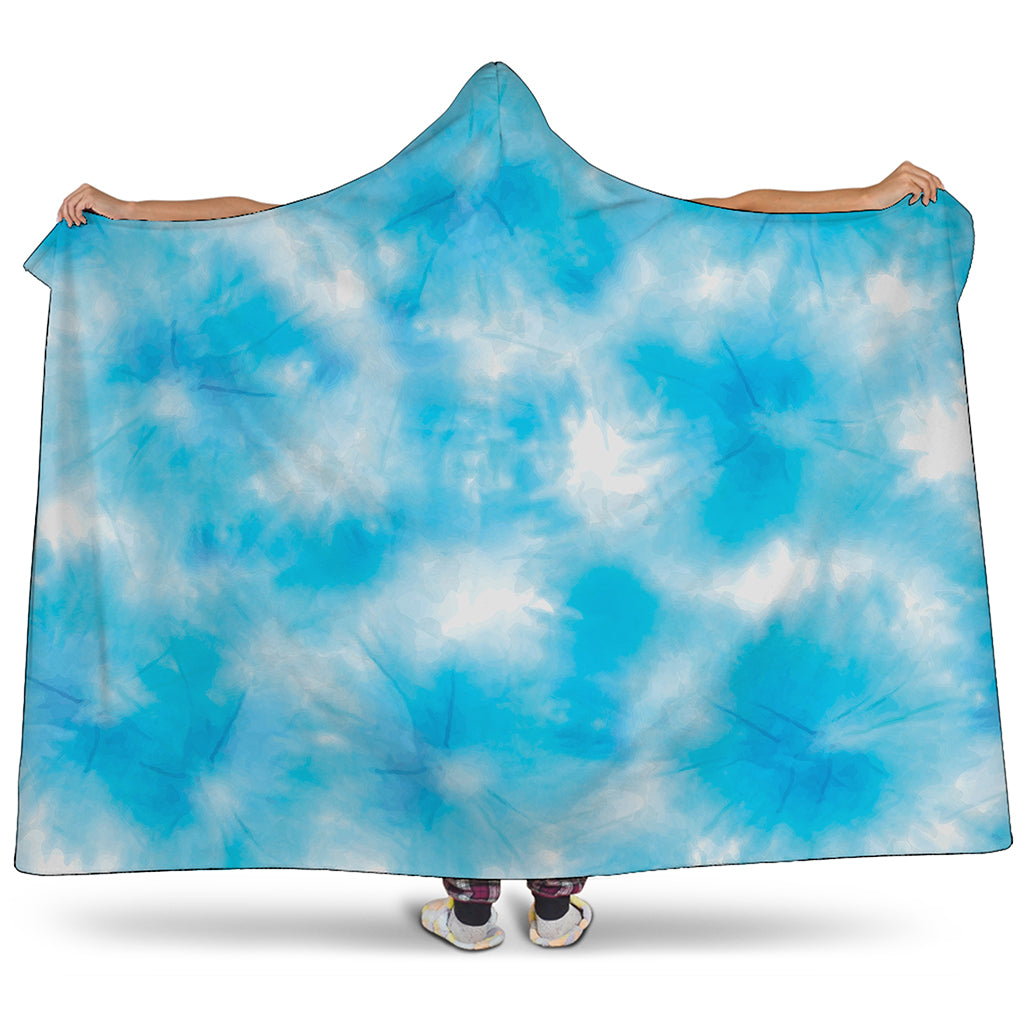 Blue Shibori Tie Dye Print Hooded Blanket