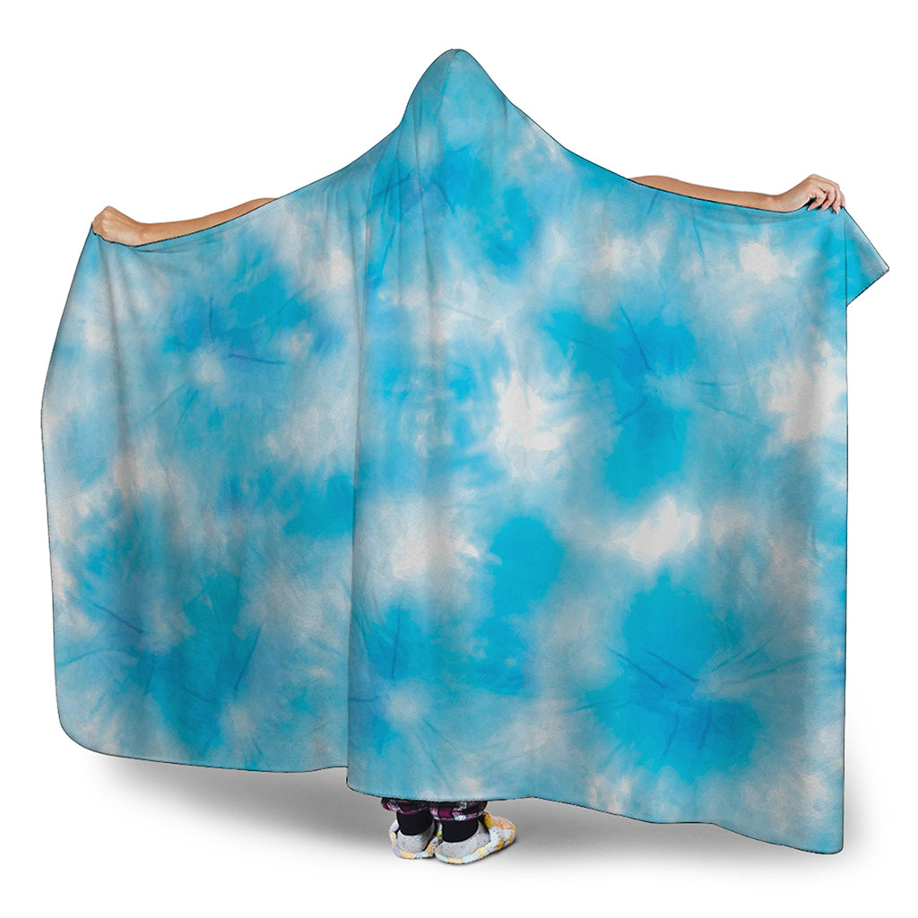 Blue Shibori Tie Dye Print Hooded Blanket