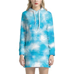 Blue Shibori Tie Dye Print Hoodie Dress