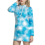 Blue Shibori Tie Dye Print Hoodie Dress