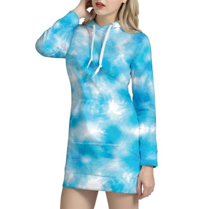 Blue Shibori Tie Dye Print Hoodie Dress