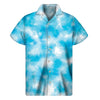 Blue Shibori Tie Dye Print Men's Short Sleeve Shirt