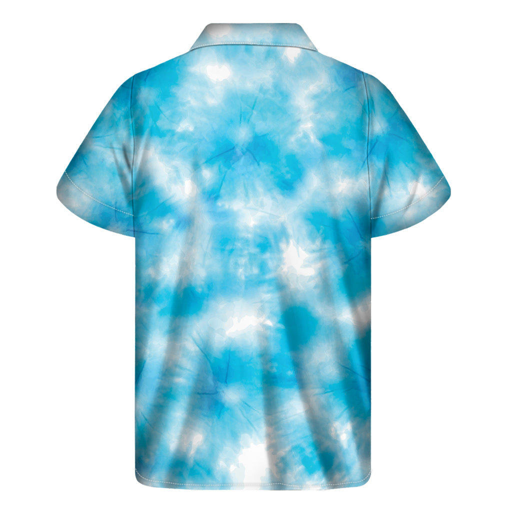 Blue Shibori Tie Dye Print Men's Short Sleeve Shirt