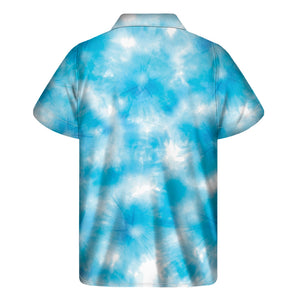 Blue Shibori Tie Dye Print Men's Short Sleeve Shirt