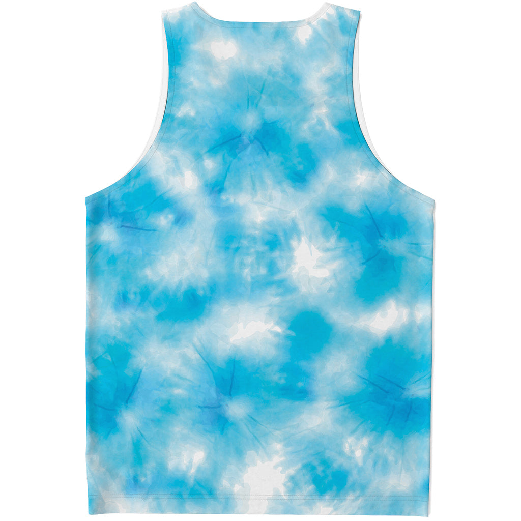 Blue Shibori Tie Dye Print Men's Tank Top