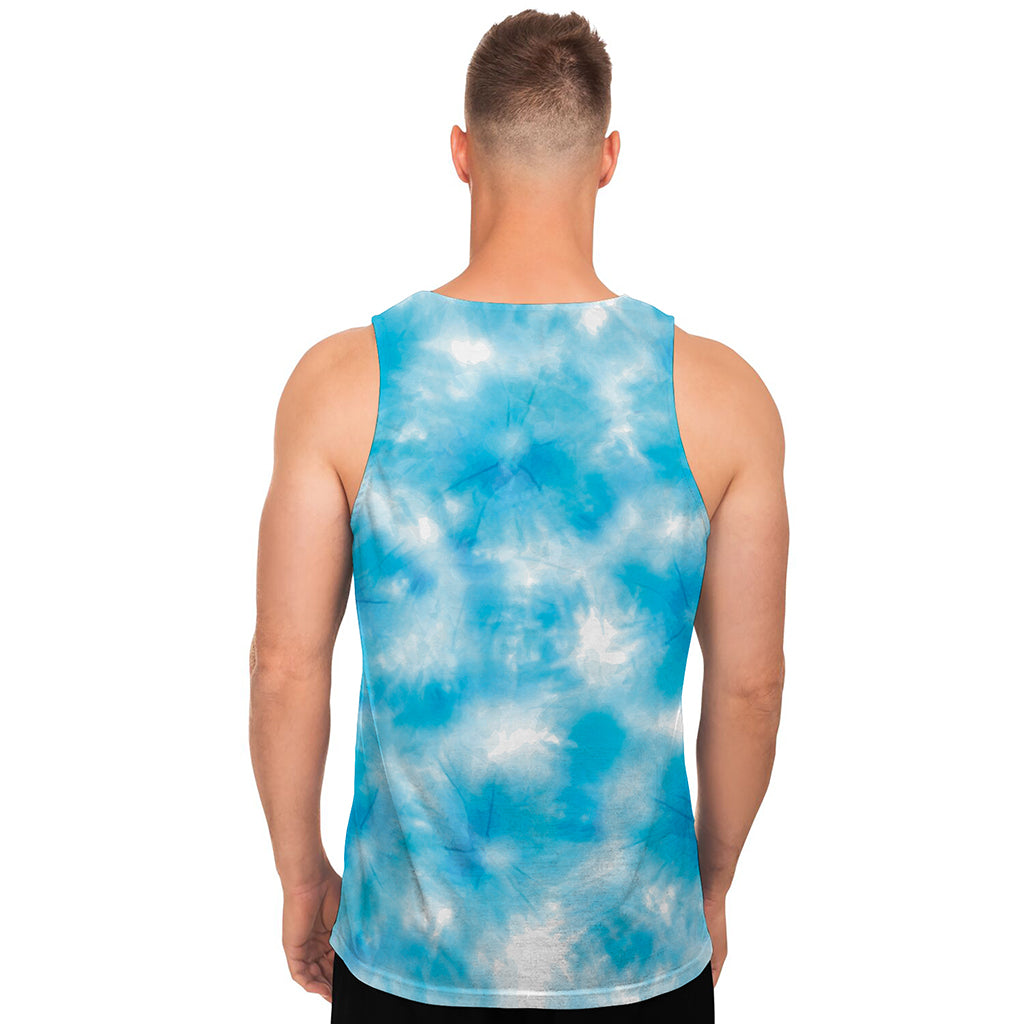 Blue Shibori Tie Dye Print Men's Tank Top