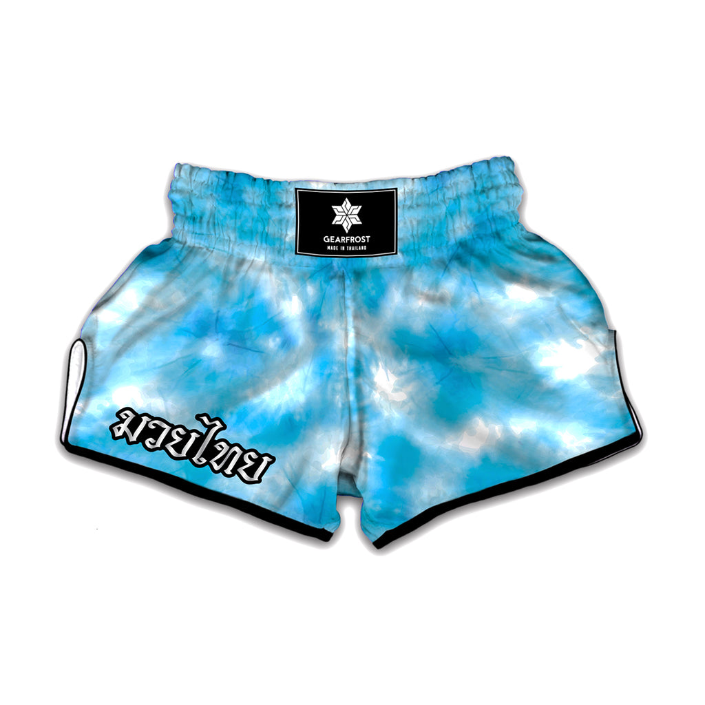 Blue Shibori Tie Dye Print Muay Thai Boxing Shorts