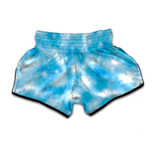 Blue Shibori Tie Dye Print Muay Thai Boxing Shorts