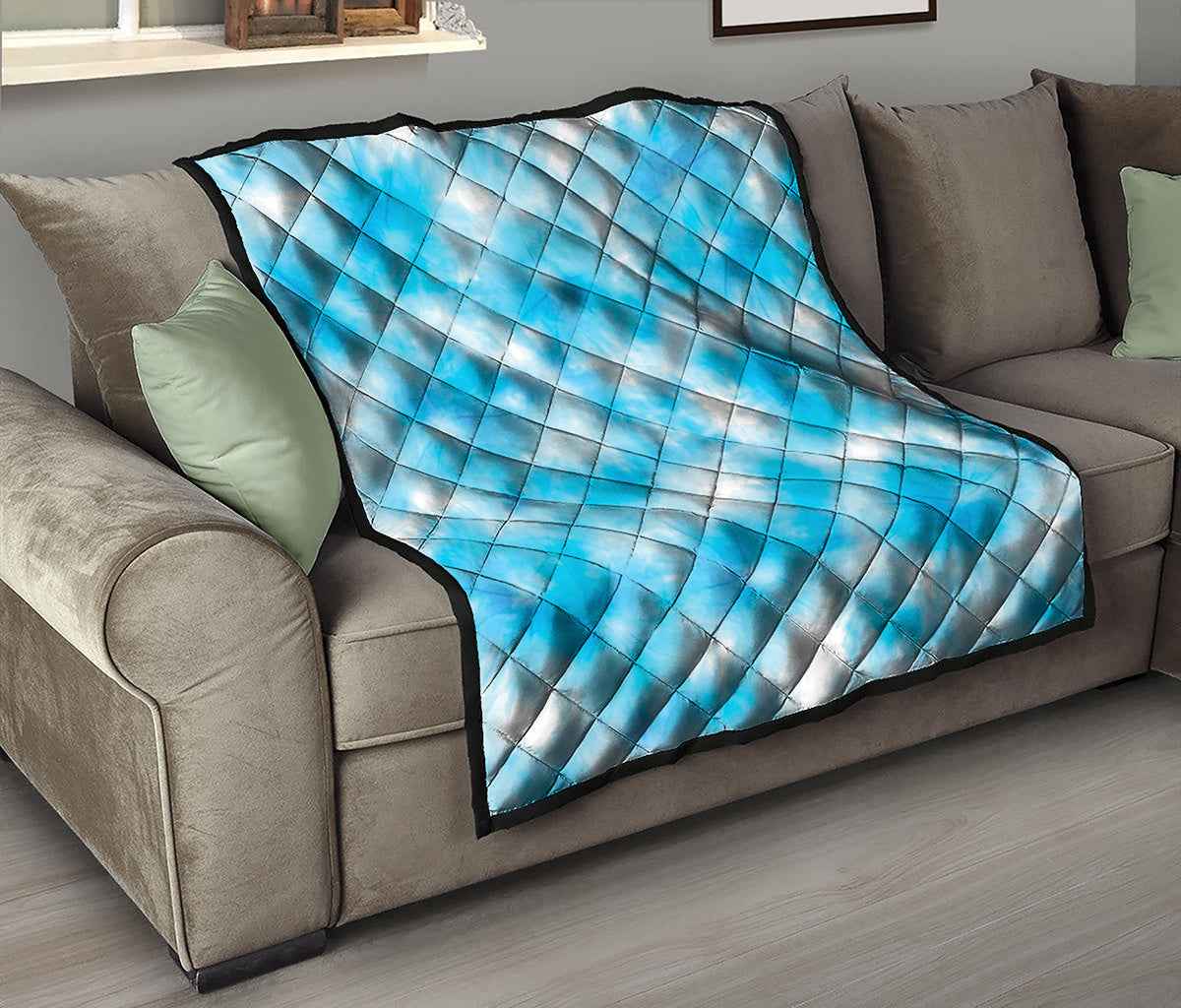 Blue Shibori Tie Dye Print Quilt