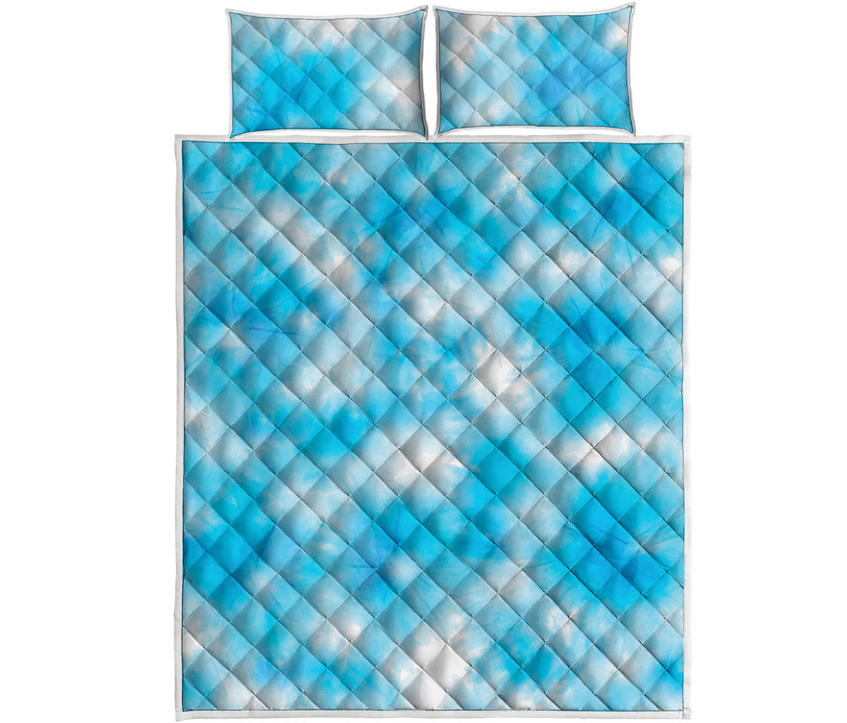 Blue Shibori Tie Dye Print Quilt Bed Set