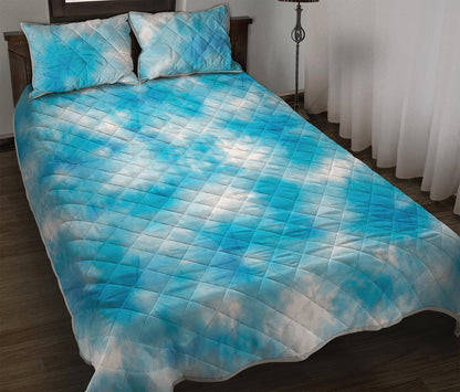 Blue Shibori Tie Dye Print Quilt Bed Set