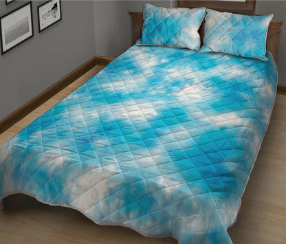 Blue Shibori Tie Dye Print Quilt Bed Set