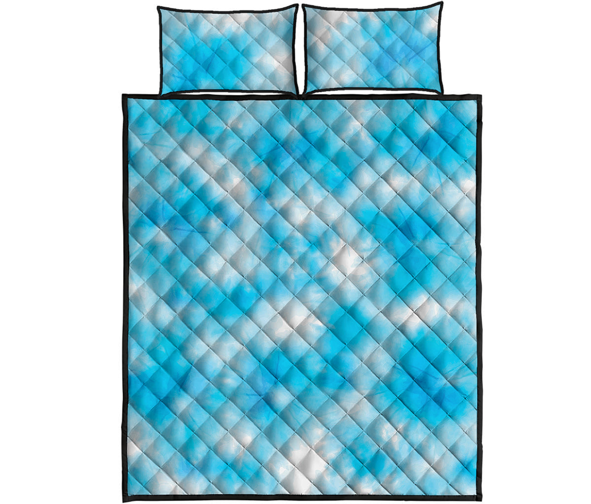Blue Shibori Tie Dye Print Quilt Bed Set