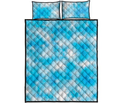 Blue Shibori Tie Dye Print Quilt Bed Set