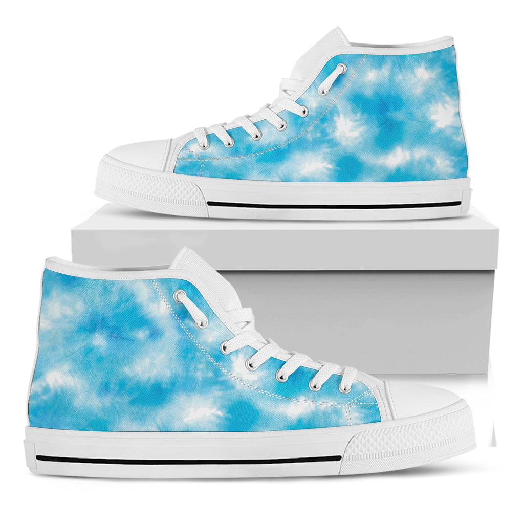 Blue Shibori Tie Dye Print White High Top Shoes