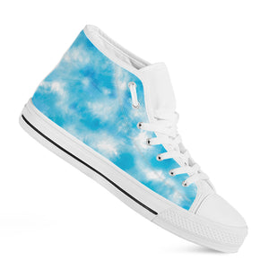 Blue Shibori Tie Dye Print White High Top Shoes