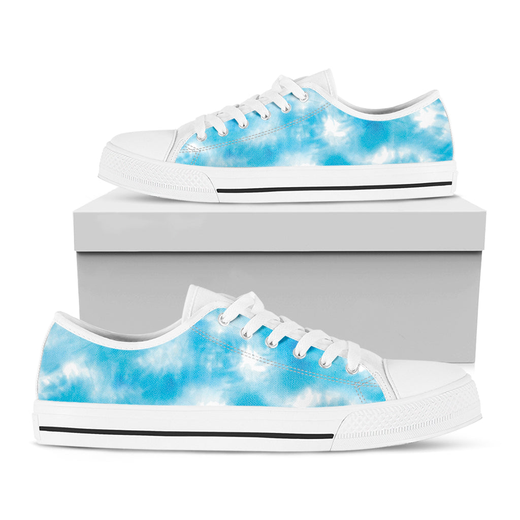 Blue Shibori Tie Dye Print White Low Top Shoes