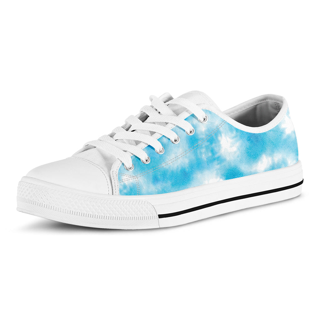 Blue Shibori Tie Dye Print White Low Top Shoes