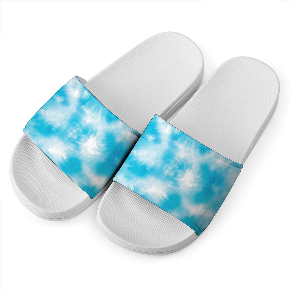 Blue Shibori Tie Dye Print White Slide Sandals