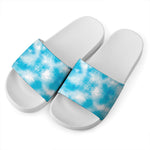 Blue Shibori Tie Dye Print White Slide Sandals