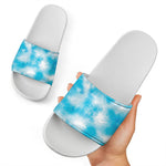 Blue Shibori Tie Dye Print White Slide Sandals