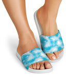 Blue Shibori Tie Dye Print White Slide Sandals