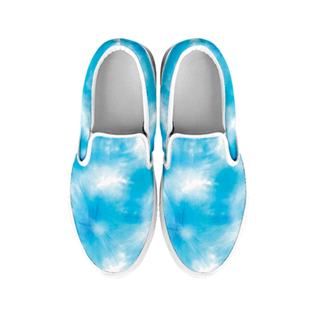 Blue Shibori Tie Dye Print White Slip On Shoes