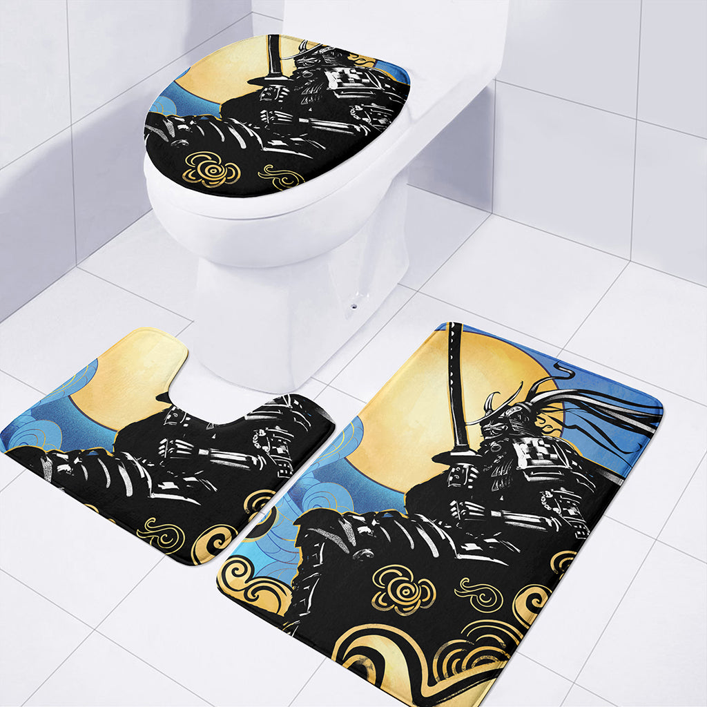 Blue Sky And Golden Sun Samurai Print 3 Piece Bath Mat Set