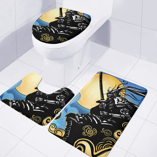 Blue Sky And Golden Sun Samurai Print 3 Piece Bath Mat Set
