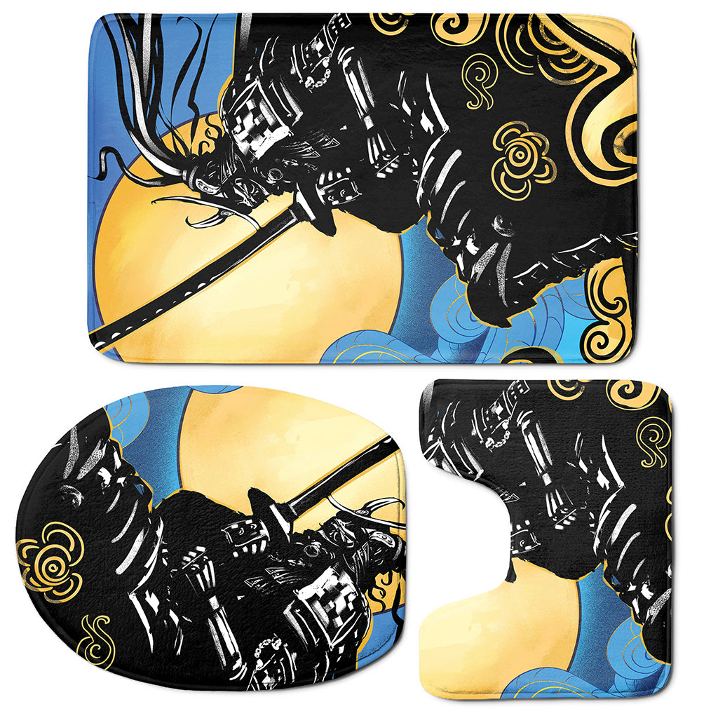 Blue Sky And Golden Sun Samurai Print 3 Piece Bath Mat Set