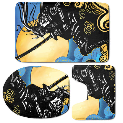 Blue Sky And Golden Sun Samurai Print 3 Piece Bath Mat Set