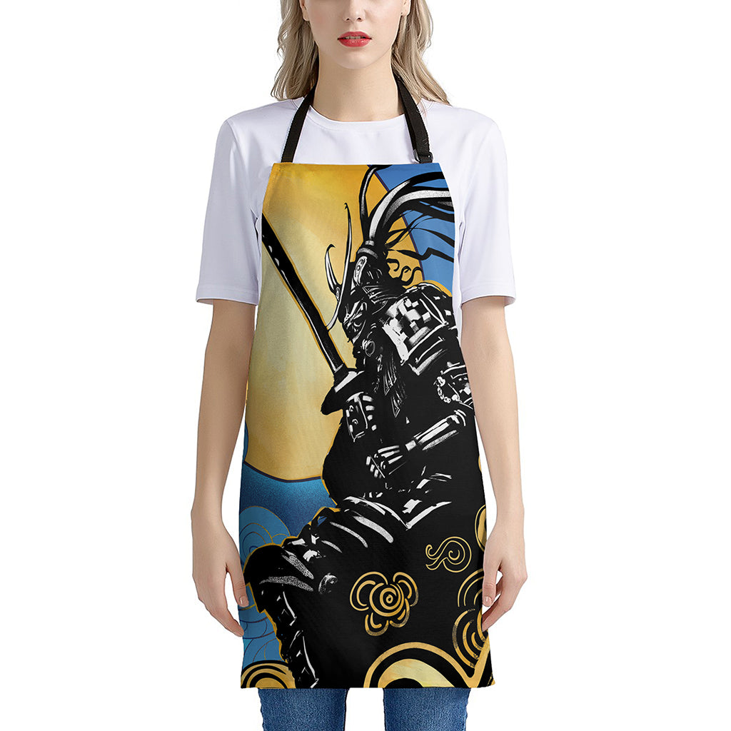 Blue Sky And Golden Sun Samurai Print Apron