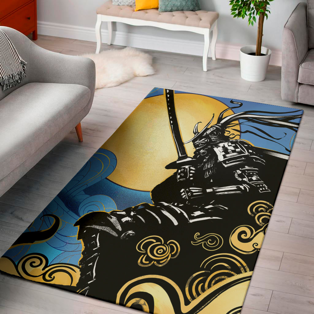 Blue Sky And Golden Sun Samurai Print Area Rug