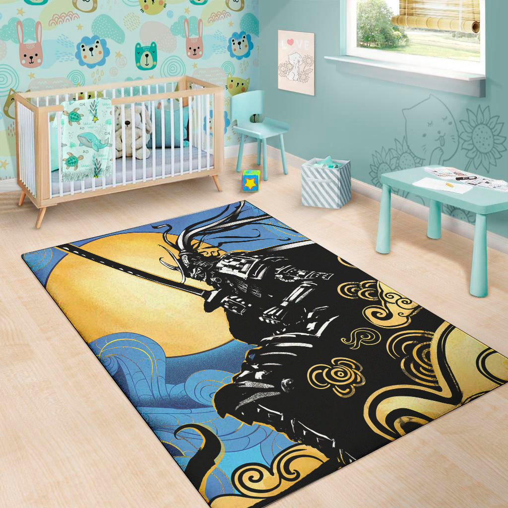 Blue Sky And Golden Sun Samurai Print Area Rug