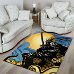 Blue Sky And Golden Sun Samurai Print Area Rug