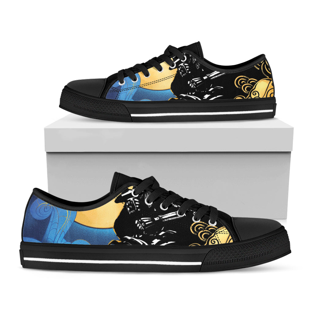 Blue Sky And Golden Sun Samurai Print Black Low Top Shoes