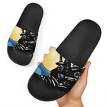 Blue Sky And Golden Sun Samurai Print Black Slide Sandals