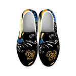 Blue Sky And Golden Sun Samurai Print Black Slip On Shoes