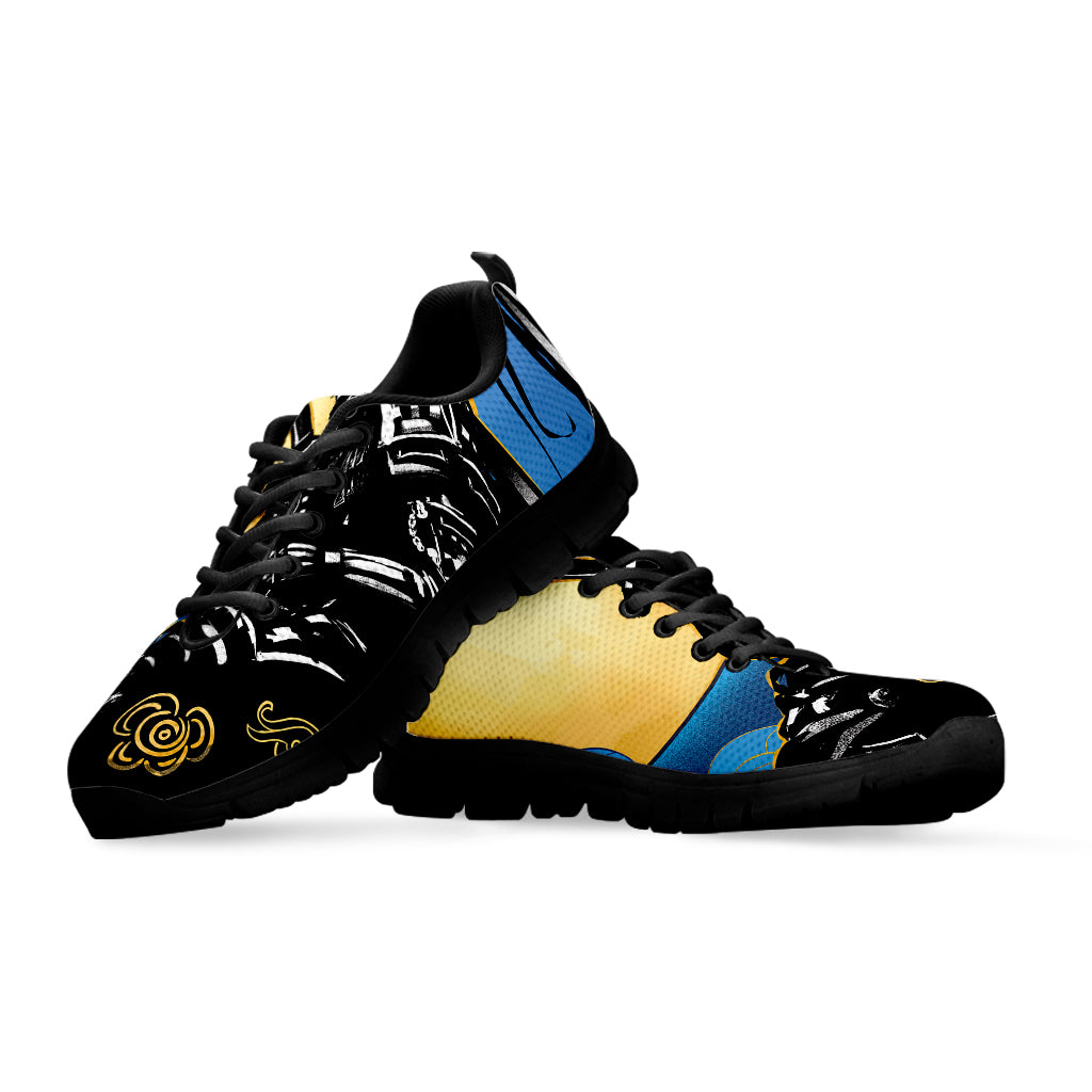 Blue Sky And Golden Sun Samurai Print Black Sneakers