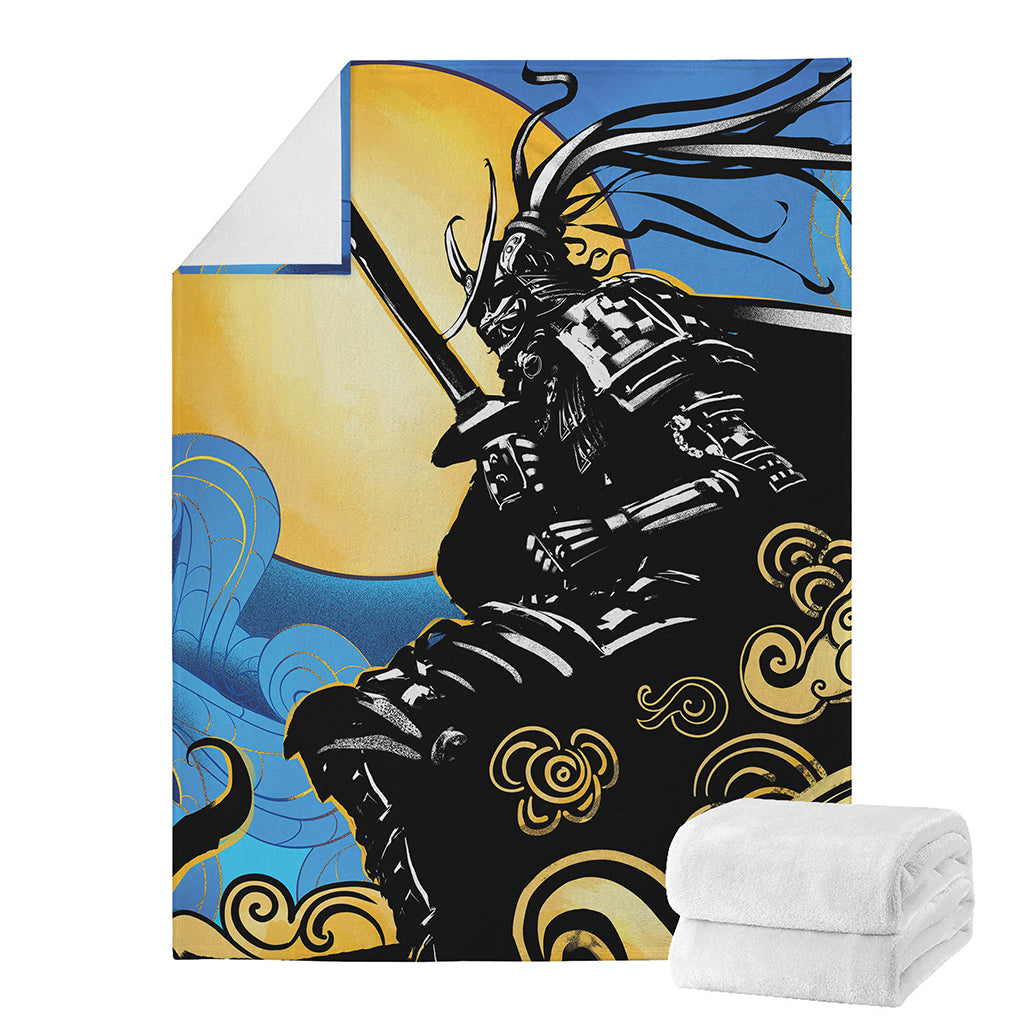 Blue Sky And Golden Sun Samurai Print Blanket