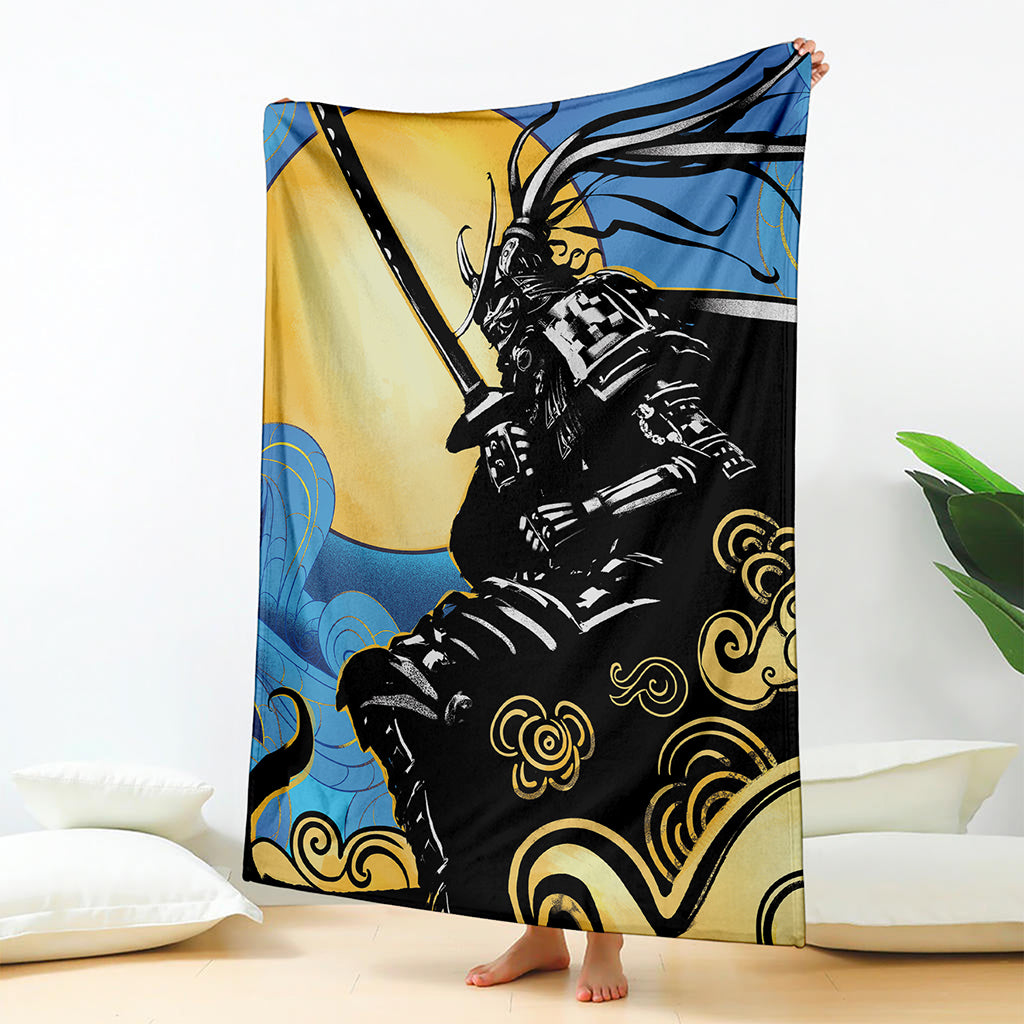 Blue Sky And Golden Sun Samurai Print Blanket