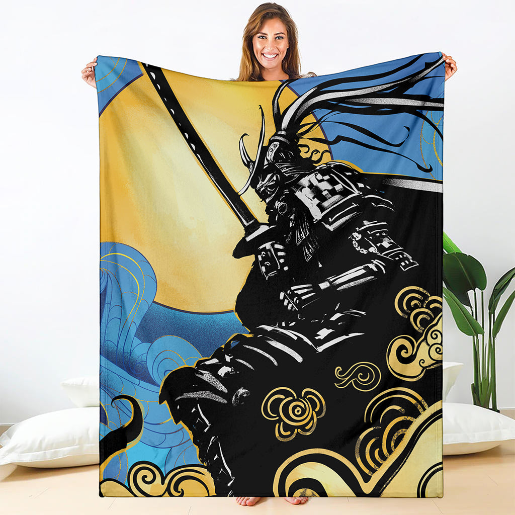 Blue Sky And Golden Sun Samurai Print Blanket