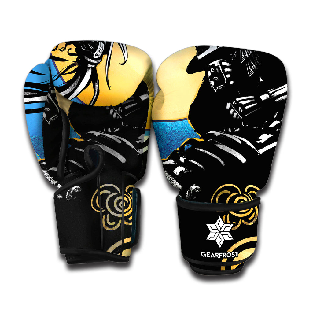 Blue Sky And Golden Sun Samurai Print Boxing Gloves